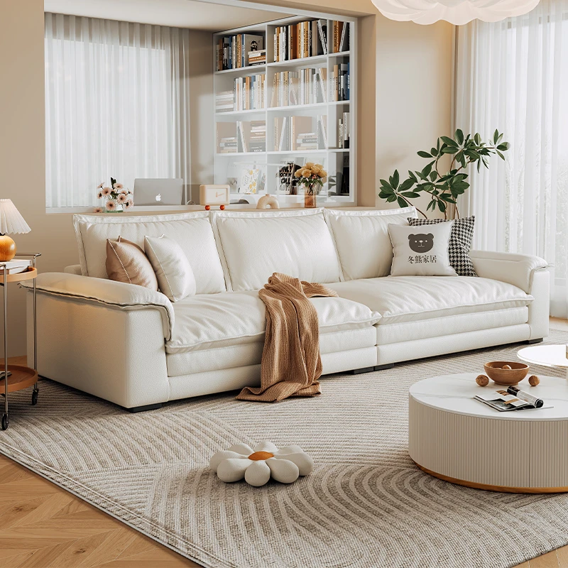 冬熊奶油风皮艺沙发现代简约直排羽绒宽坐深帆船沙发真皮ALBS099