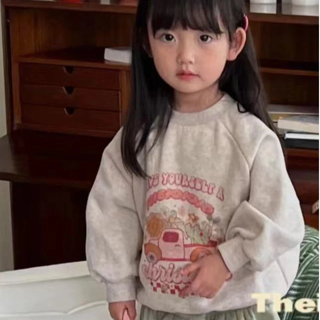 卡通可爱穿搭 2023秋季新品女童加绒字母印花卫衣 百搭格子百褶裙