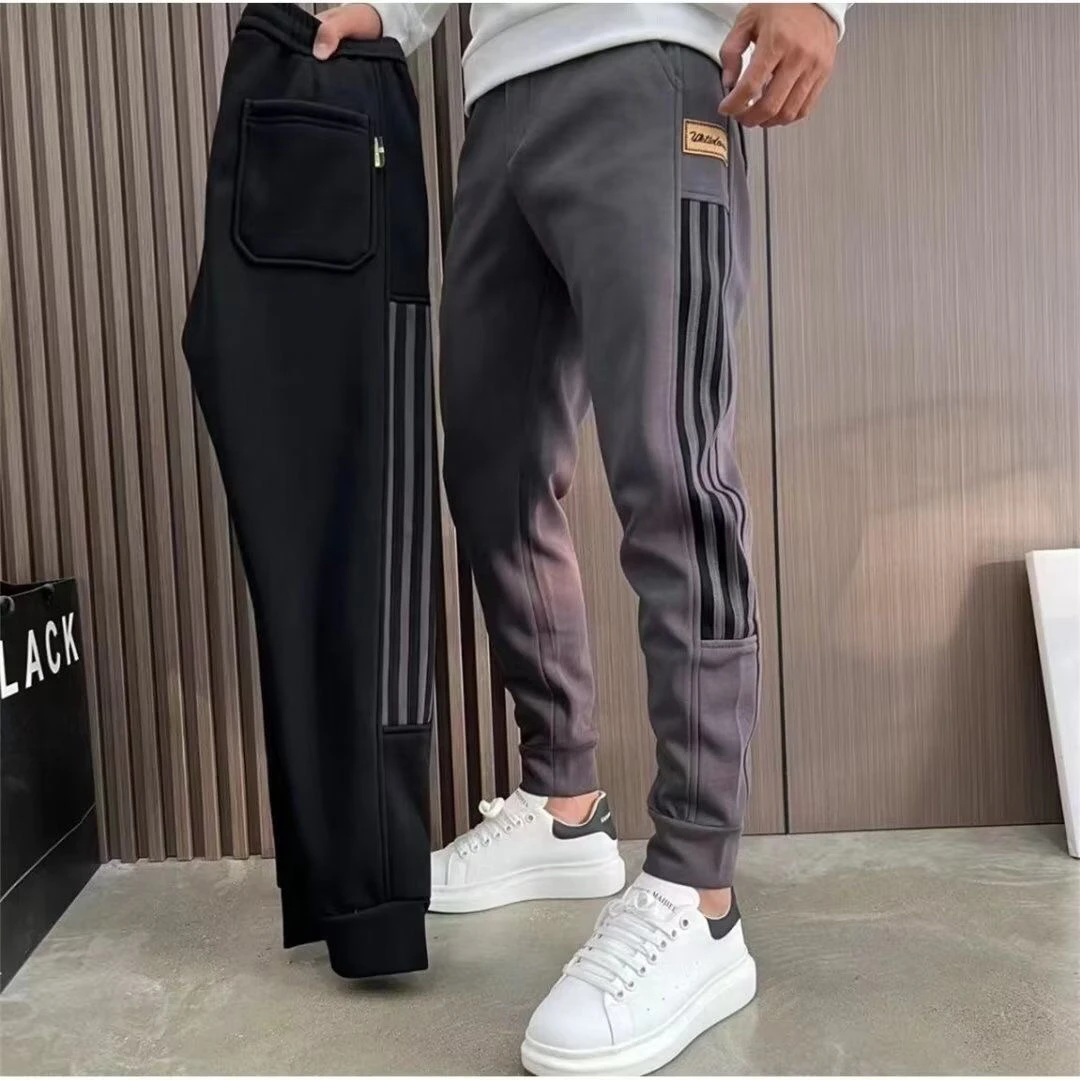 2023秋冬新款运动三道杠纯色小脚哈伦裤卫裤修身束脚裤潮男百搭裤