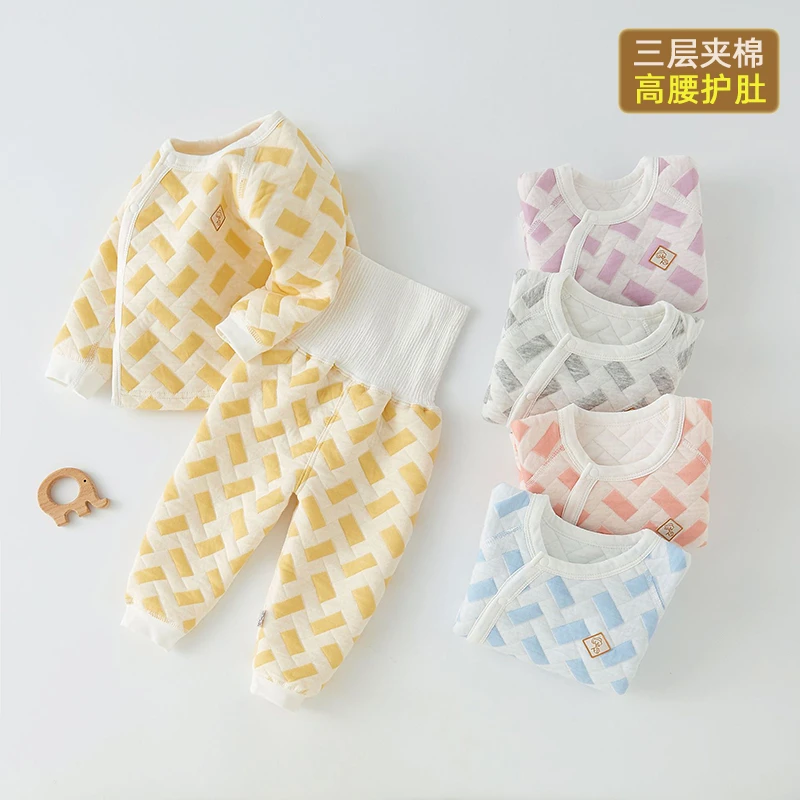 宝宝保暖内衣套装高腰护肚秋衣秋裤新生婴儿纯棉加厚打底夹棉分体