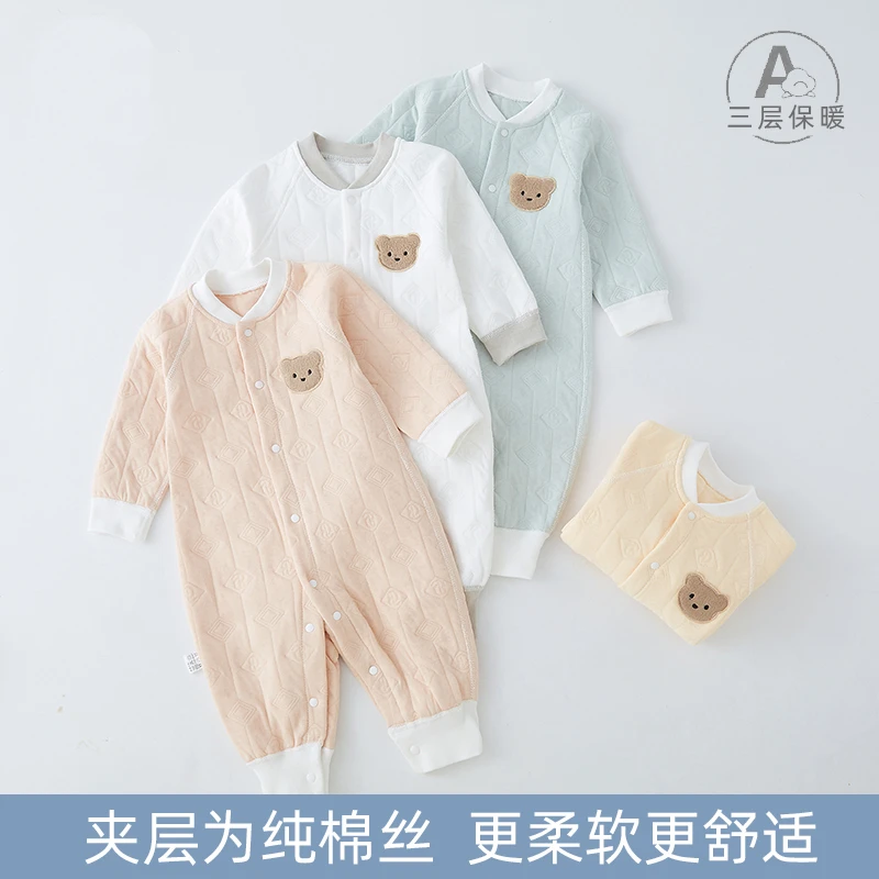 婴儿连体衣春秋冬装爬服保暖加厚新生儿衣服秋季夹棉宝宝哈衣纯棉