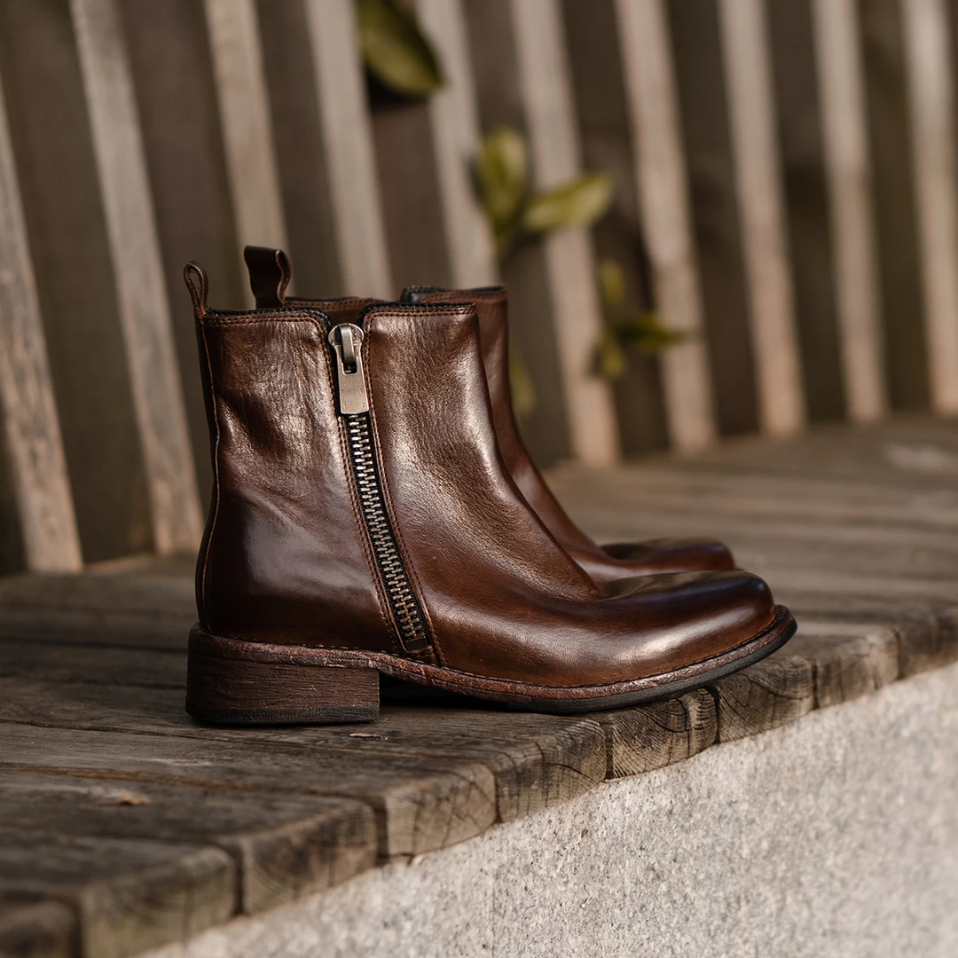 【阿么古纹马皮鞋】复古高级感百搭短靴侧拉链2025新款时装靴女3CM