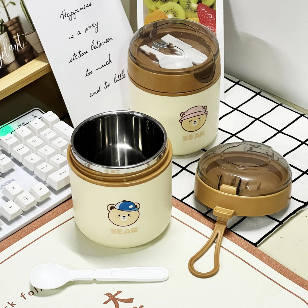 新款304不锈钢汤杯密封大容量早餐杯学生上班族手提带盖便携餐杯
