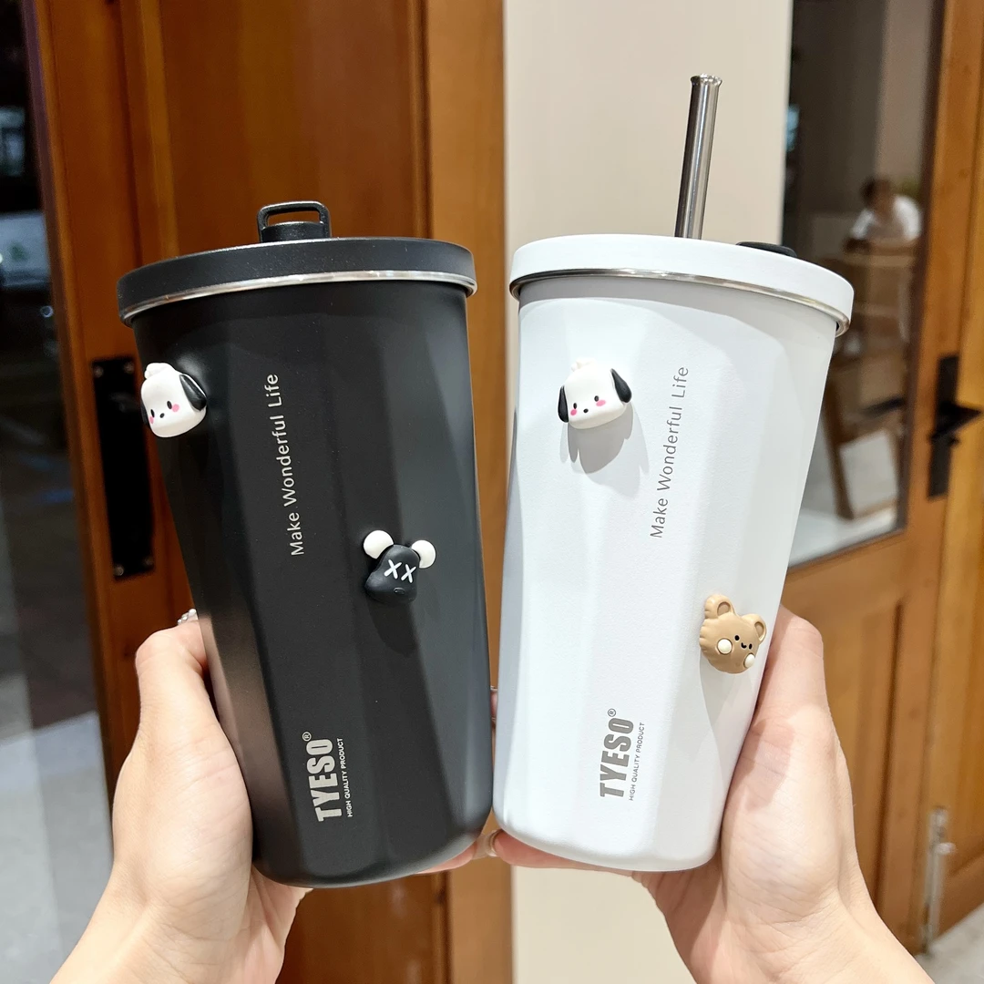 保温杯女生高颜值网红大容量办公室咖啡杯吸管保冷杯户外车载水杯