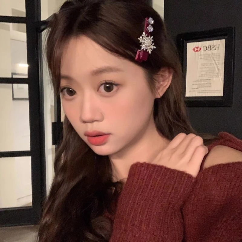 水钻雪花发夹浪漫丝绒刘海夹边夹发卡冬季新款碎发夹子圣诞发饰