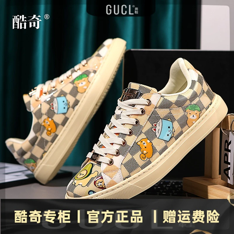 GUCL秋冬新款潮流印花百搭时尚男鞋透气低帮鞋经典运动男士休闲鞋