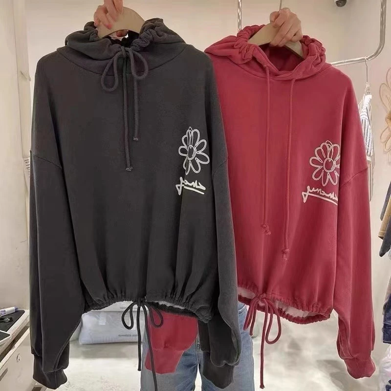 배추❤️泡菜国花花连帽系带卫衣秋季上衣春秋休闲宽松下单备注颜色