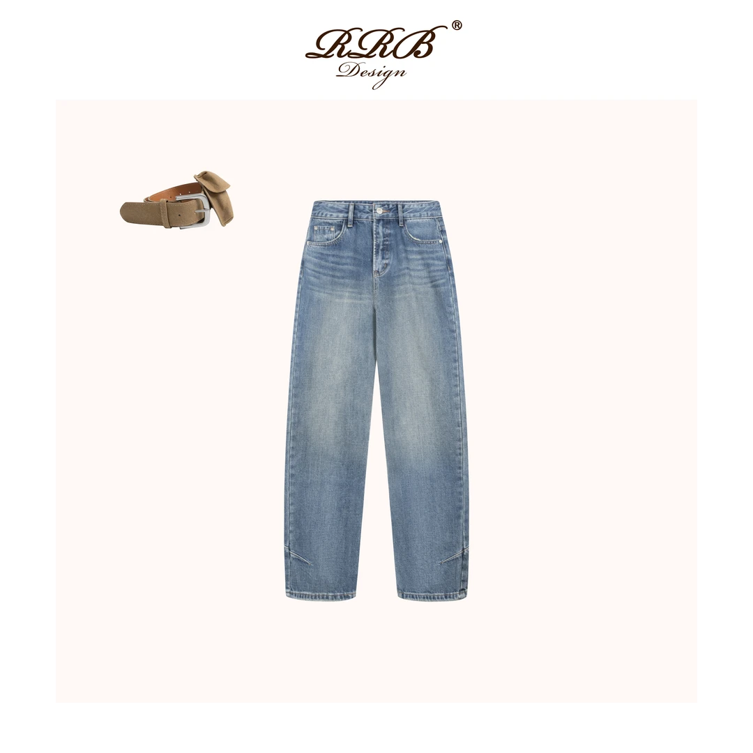 RRB Design 「时髦雅丹」磨毛加绒加厚百搭设计感小脚直筒牛仔裤