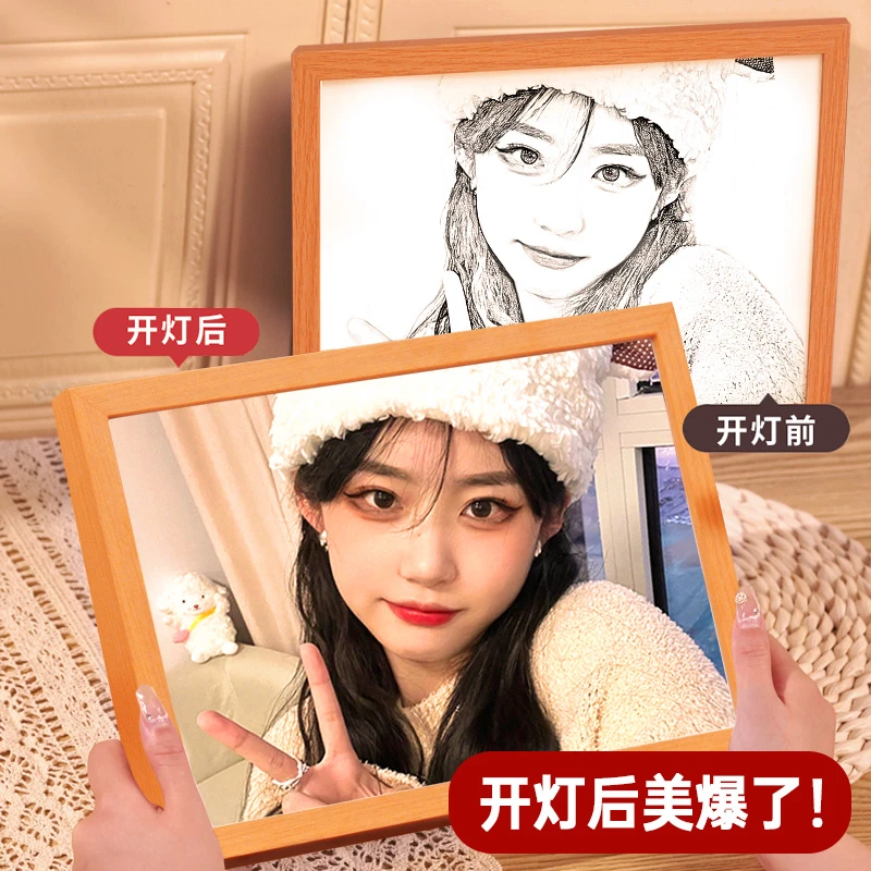灯光画床头阳光画小夜灯diy装饰画相框画ins照片定制浪漫创意惊喜