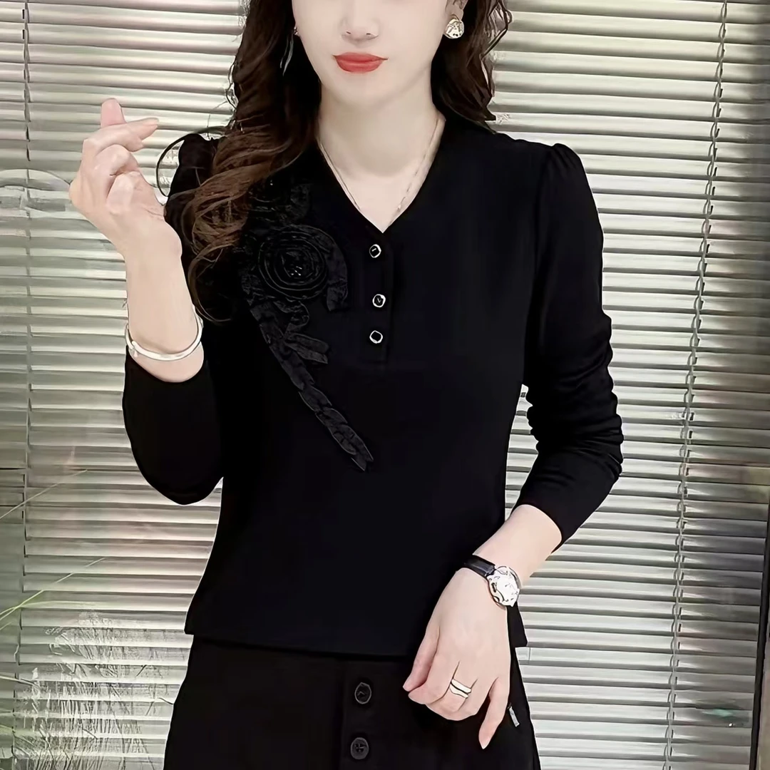 822款 秋冬韩版V领盘花订珠磨毛一体绒雅丹百搭显瘦气质女士上衣