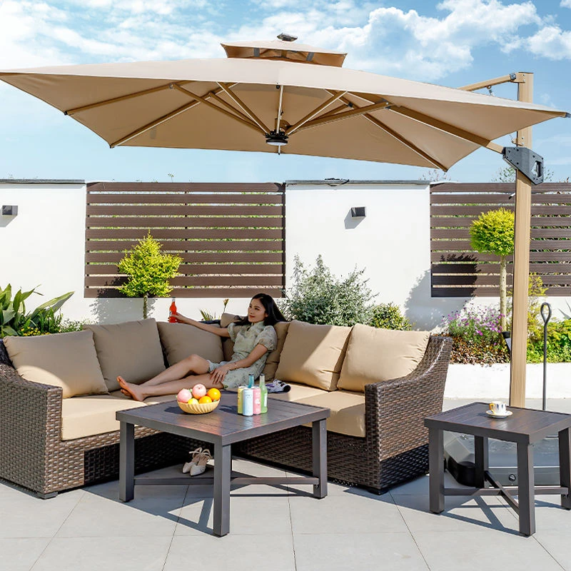 户外庭院遮阳伞太阳能LED灯别墅花园露台摆摊室外罗马伞液压开伞