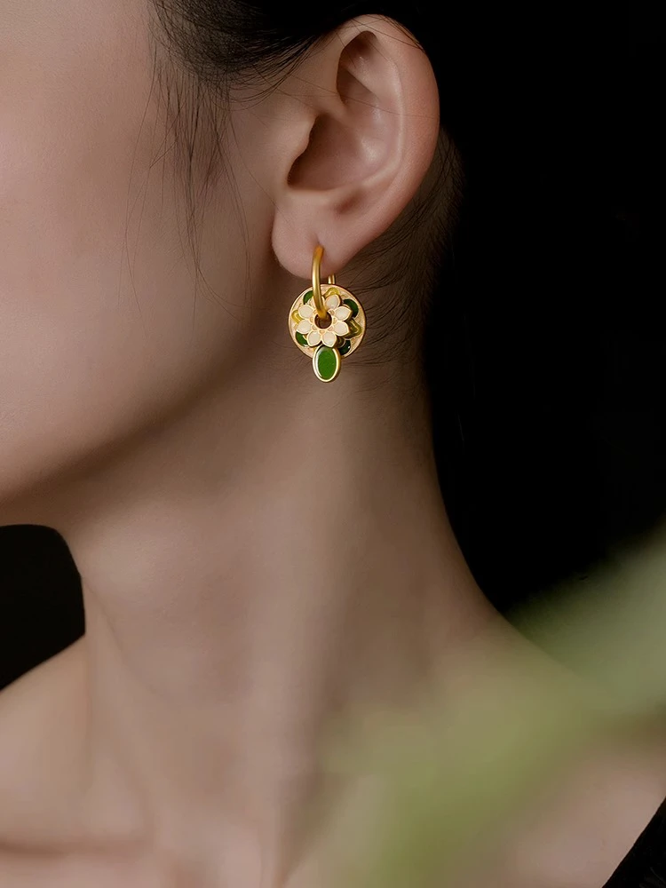 铜合金耳饰 新中式春绿夏至一款多戴花瓣耳圈耳环小众高级感耳饰
