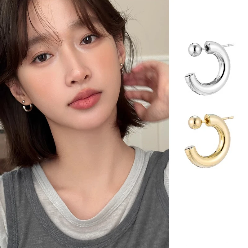 铜合金耳饰 后挂式C圈耳环女款小众设计感高级冷淡风圈圈耳钉耳饰