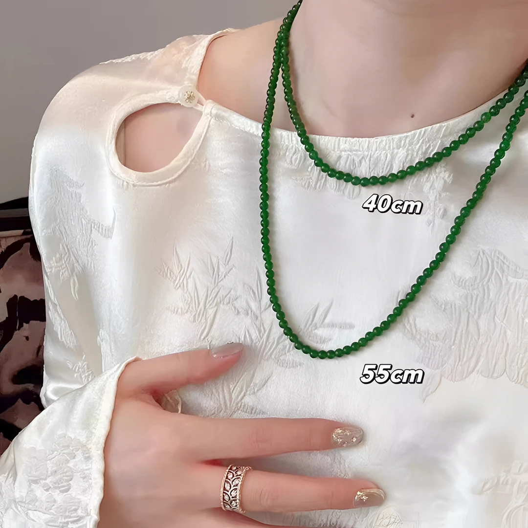铜合金项链 周冬雨同款绿色串珠项链女新中式国风显白长链锁骨链