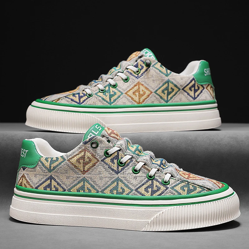 [品质甄选]板鞋2024春季时尚印花帆布鞋百搭 潮流休闲鞋男鞋潮鞋