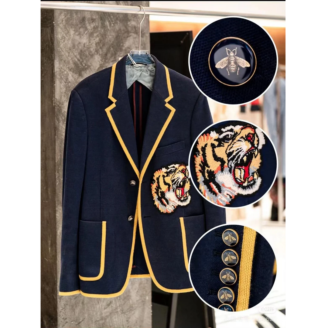 GUCCI/GUCCI双双臻选/pp00216/古驰蓝色虎头刺绣西装外套/50码