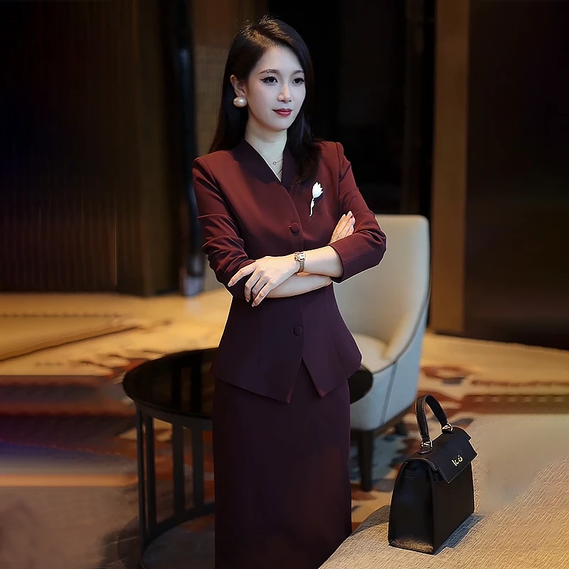 春季2025前台修身新款女装酒店气质洋气女裙套装正装工作服A1006