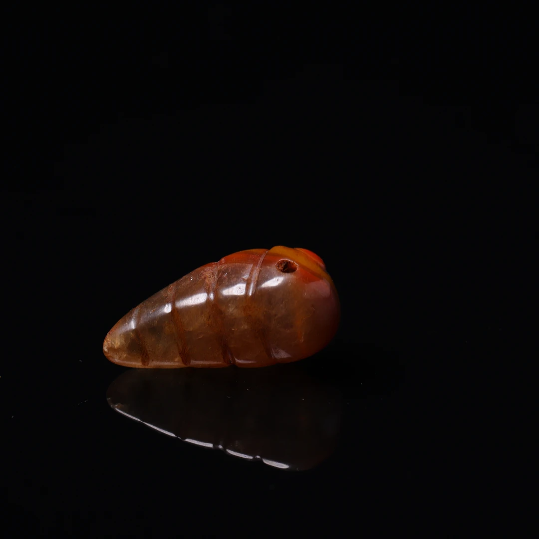 222明代天然红缟蚕形花件1502