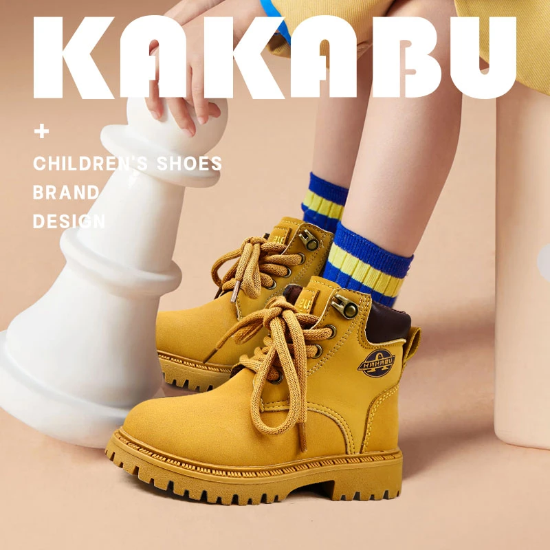 儿童潮流休闲马丁靴男童时尚防滑高帮百搭英伦风侧拉链大黄靴889