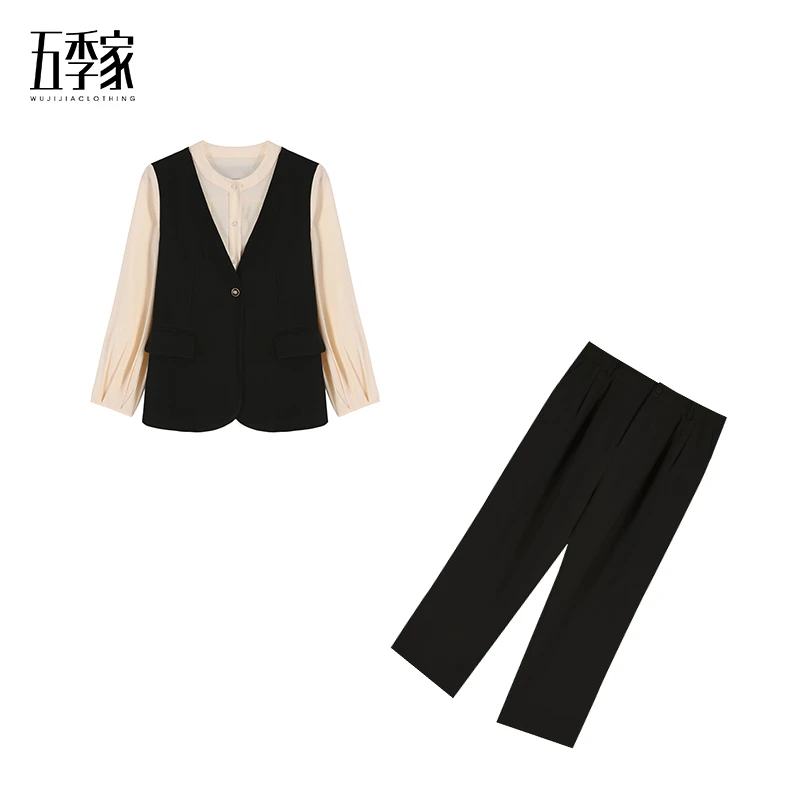 橘子 胖mm大码时髦显瘦假两件西装裤套装两件套五季家ZL36522
