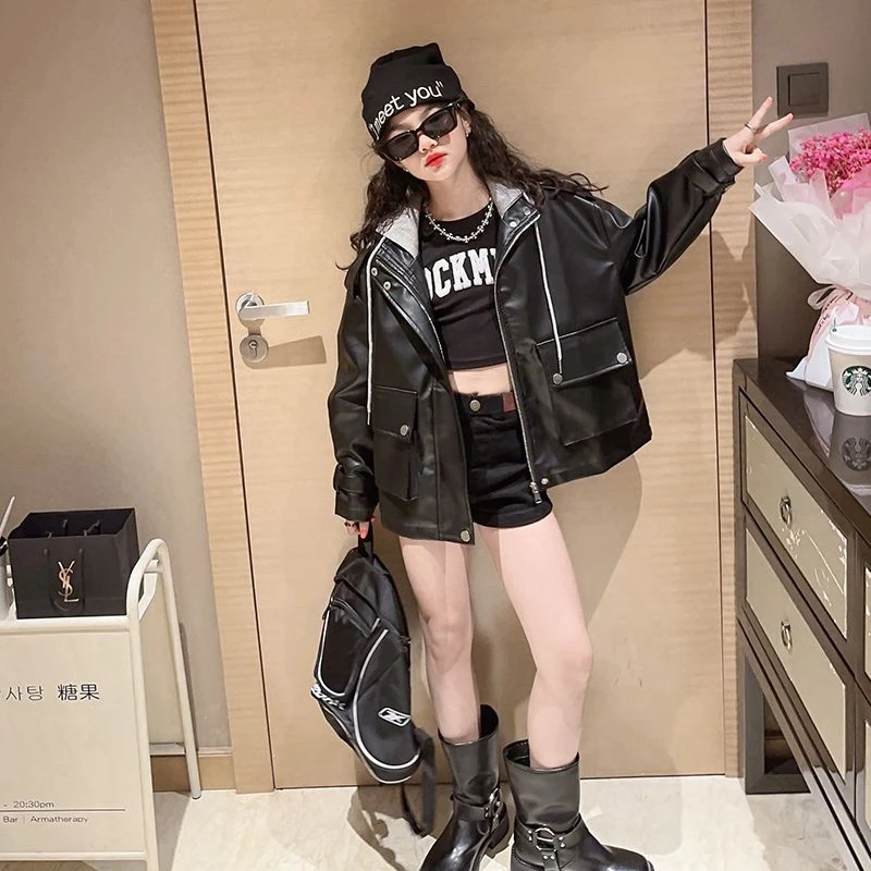 女童外套春秋款2024新款酷帅小女孩秋装时髦洋气中大童皮衣夹克潮