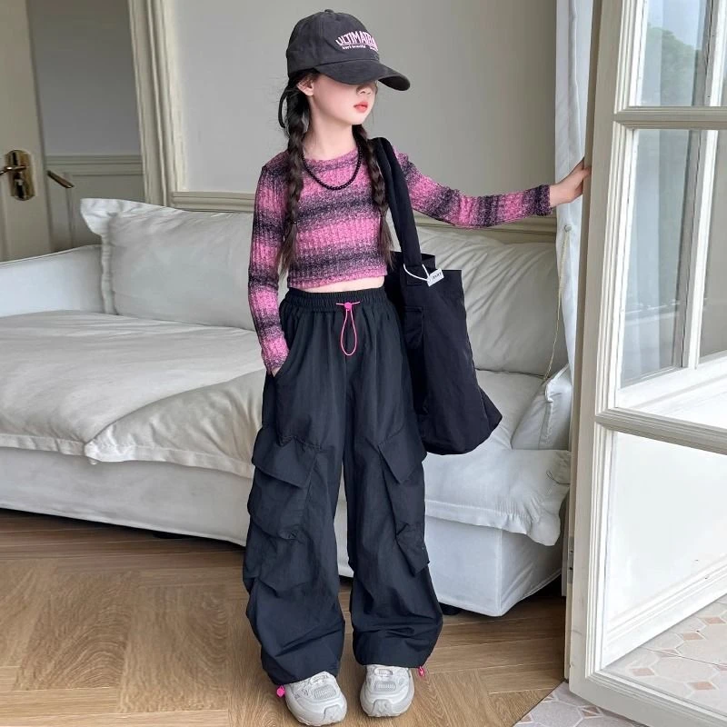 女童春装工装裤2025新款洋气儿童时髦穿搭阔腿裤中大童春秋款裤子