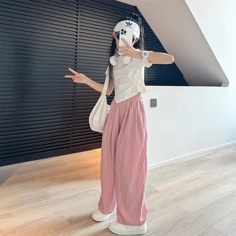 初中生时尚女孩套装2025新款女童洋气时髦阔腿裤儿童夏季潮酷穿搭