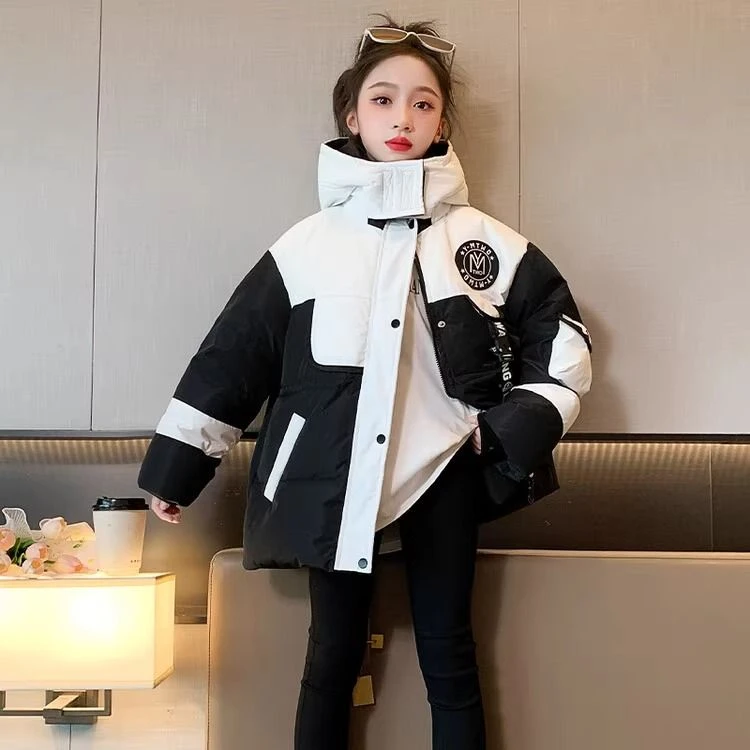 女童派克羽绒服三防2024年冬季新款大童装儿童白鸭绒加厚工装外套