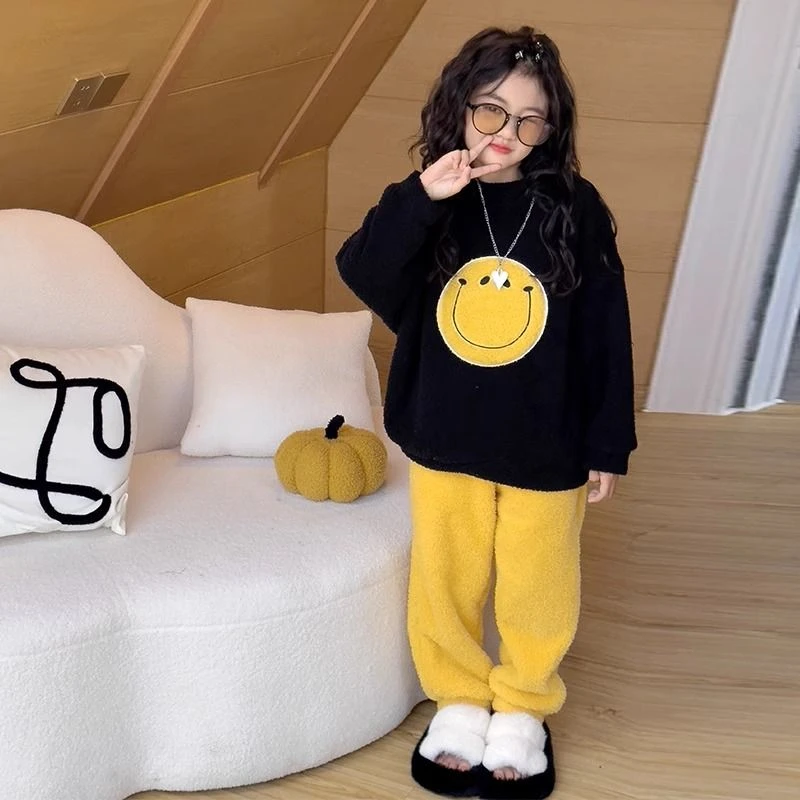 儿童睡衣女孩2025新款秋冬女童冬季珊瑚法兰绒套装大童春秋家居服