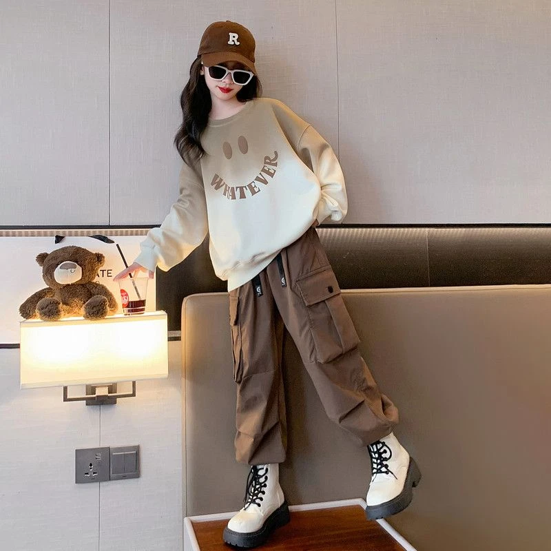 女童秋装套装2023新款洋气时髦女大童卫衣儿童工装裤子秋季两件套