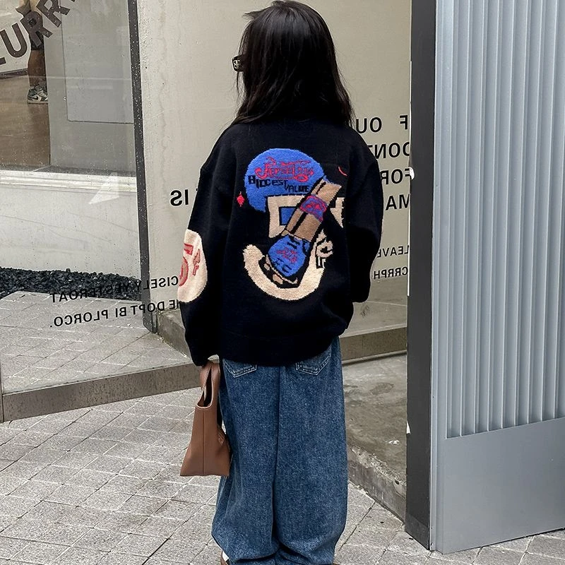 女童秋装2024新款毛衣秋季洋气女孩开衫上衣儿童秋款长袖针织外套