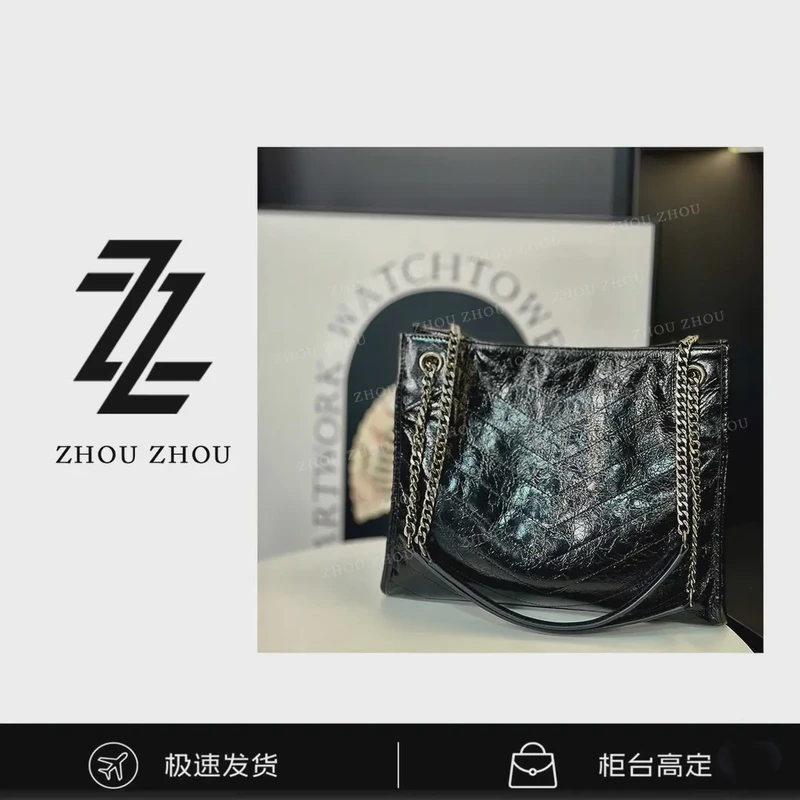 【ZZHOU】头层油蜡牛皮菱格链条包大容量托特包百搭通勤腋下包女