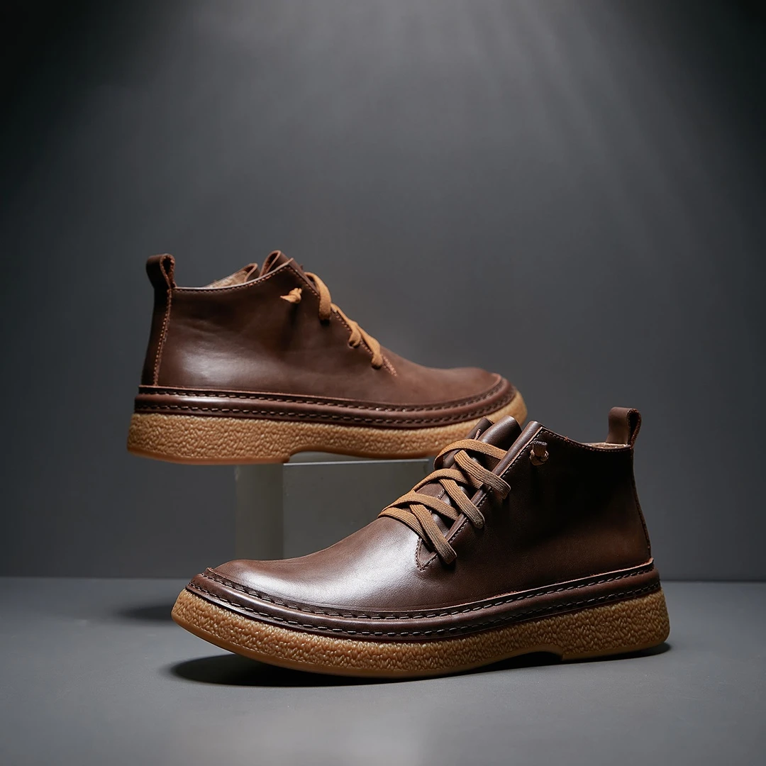 2024夏季新款欧洲站高帮鞋男马丁靴厚底真皮潮流复古擦色休闲皮鞋