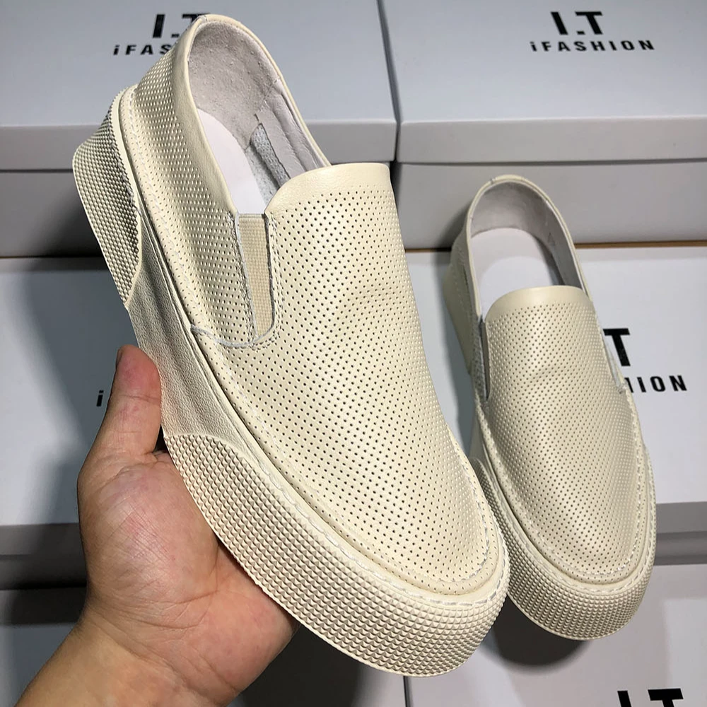 男士夏季欧洲站男鞋真皮套脚懒人鞋透气镂空乐福鞋男厚底薄款潮鞋