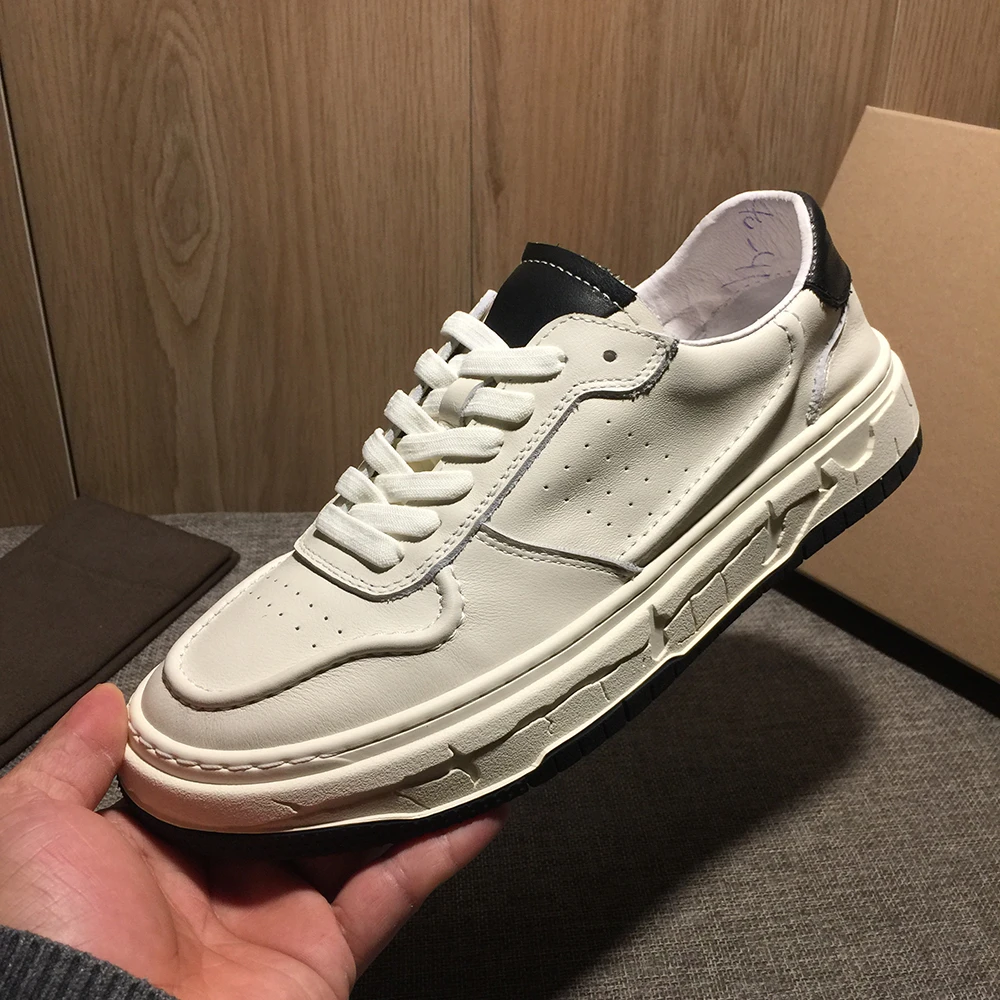 春秋季欧洲站男鞋真皮镂空百搭休闲板鞋厚底小白鞋男小众防臭皮鞋