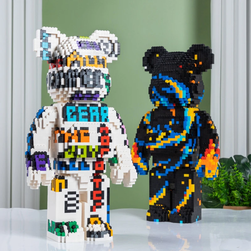 小方乐43厘米涅槃暴力熊光面颗粒积木拼搭烟花熊益智玩具塑料积木