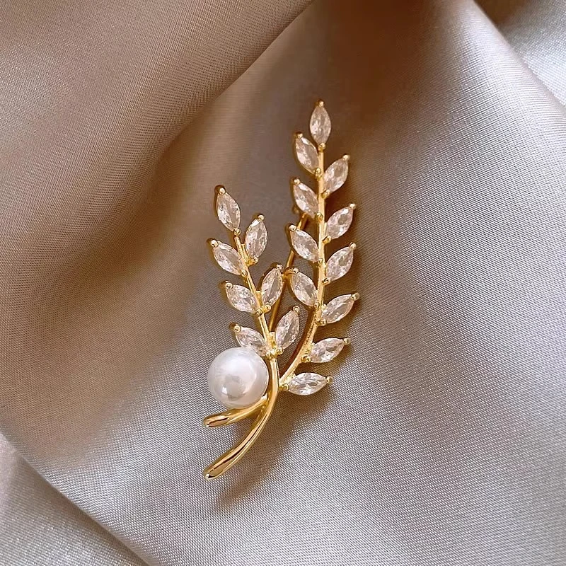 铜仿珍珠胸针 麦穗高档胸针高级感防走光胸花别针扣轻奢衣服配饰