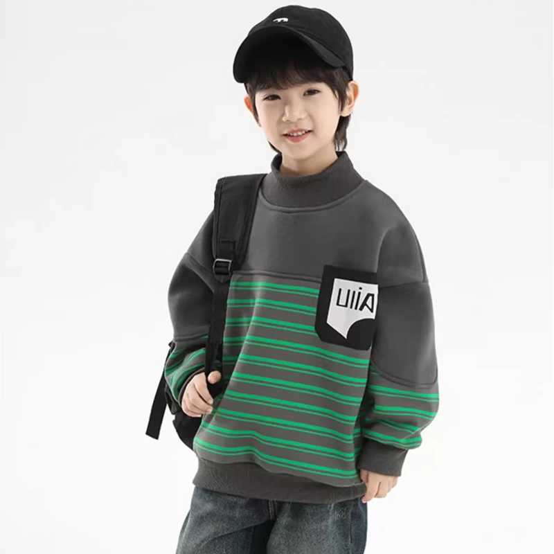 童装男童加绒卫衣2024秋冬新款儿童长袖上衣男孩加厚保暖洋气