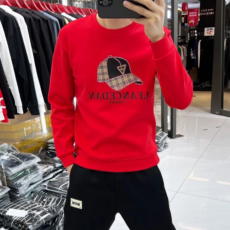 2023潮牌高端精神小伙印花男士卫衣2022秋季新款帅气百搭圆领修身