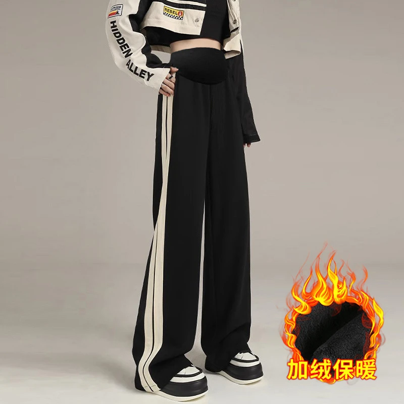孕妇裤子秋冬款时尚休闲秋冬季加绒保暖直筒裤显瘦外穿孕妇阔腿裤
