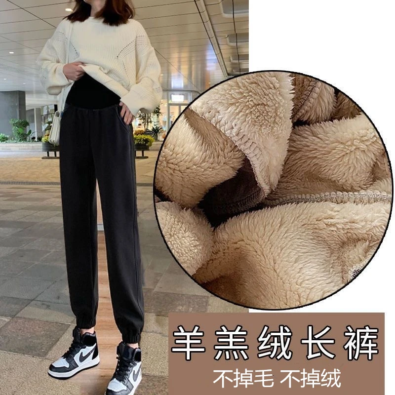 高品质孕妇裤子保暖羊羔绒外穿冬季加绒加厚束脚时尚休闲运动裤冬