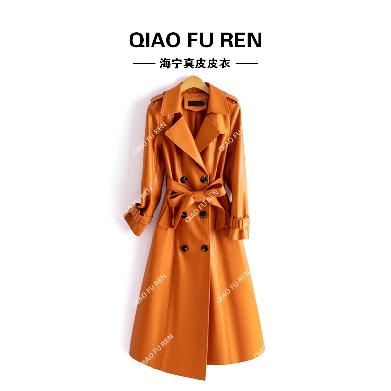 海宁真皮皮衣女中长款西装领绵羊皮大衣2025气质风衣外套2298-1