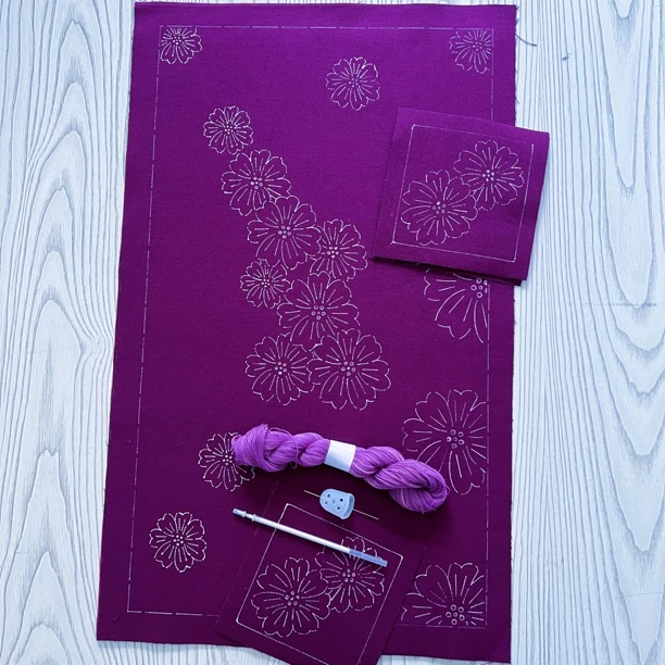 亚麻面料 格桑花茶垫置物垫 材料包。可定制成品