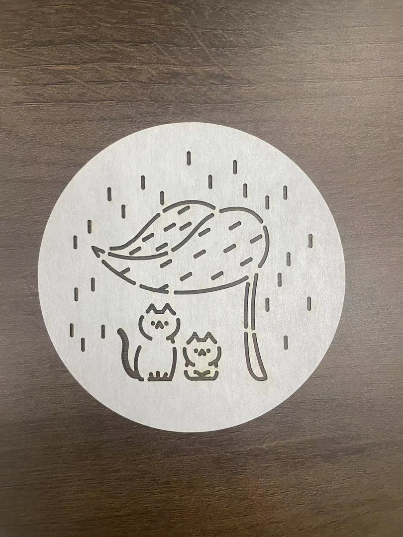 R35刺子绣模板  小猫躲雨  杯垫茶席拓图画图软模板