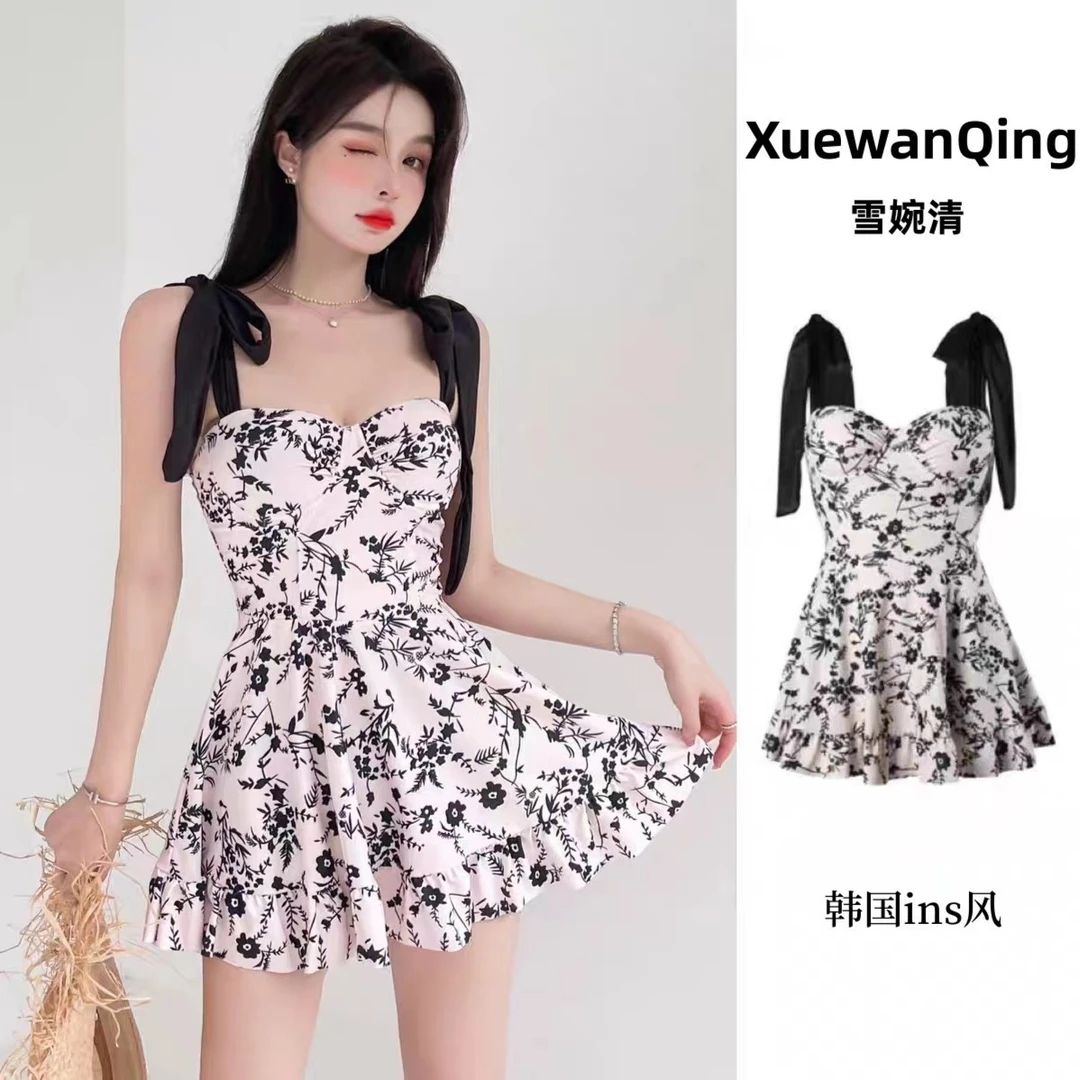 韩国ins风小胸性感碎花保守遮肚显瘦2023年新款爆款泳衣女泡温泉