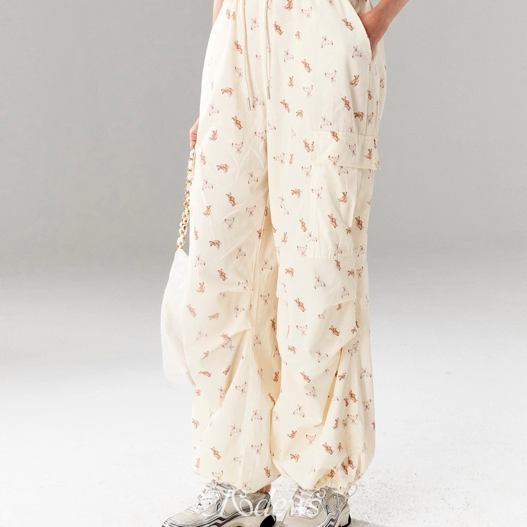 16DEWS  小熊印花 摇头抽绳 直筒阔腿工装裤