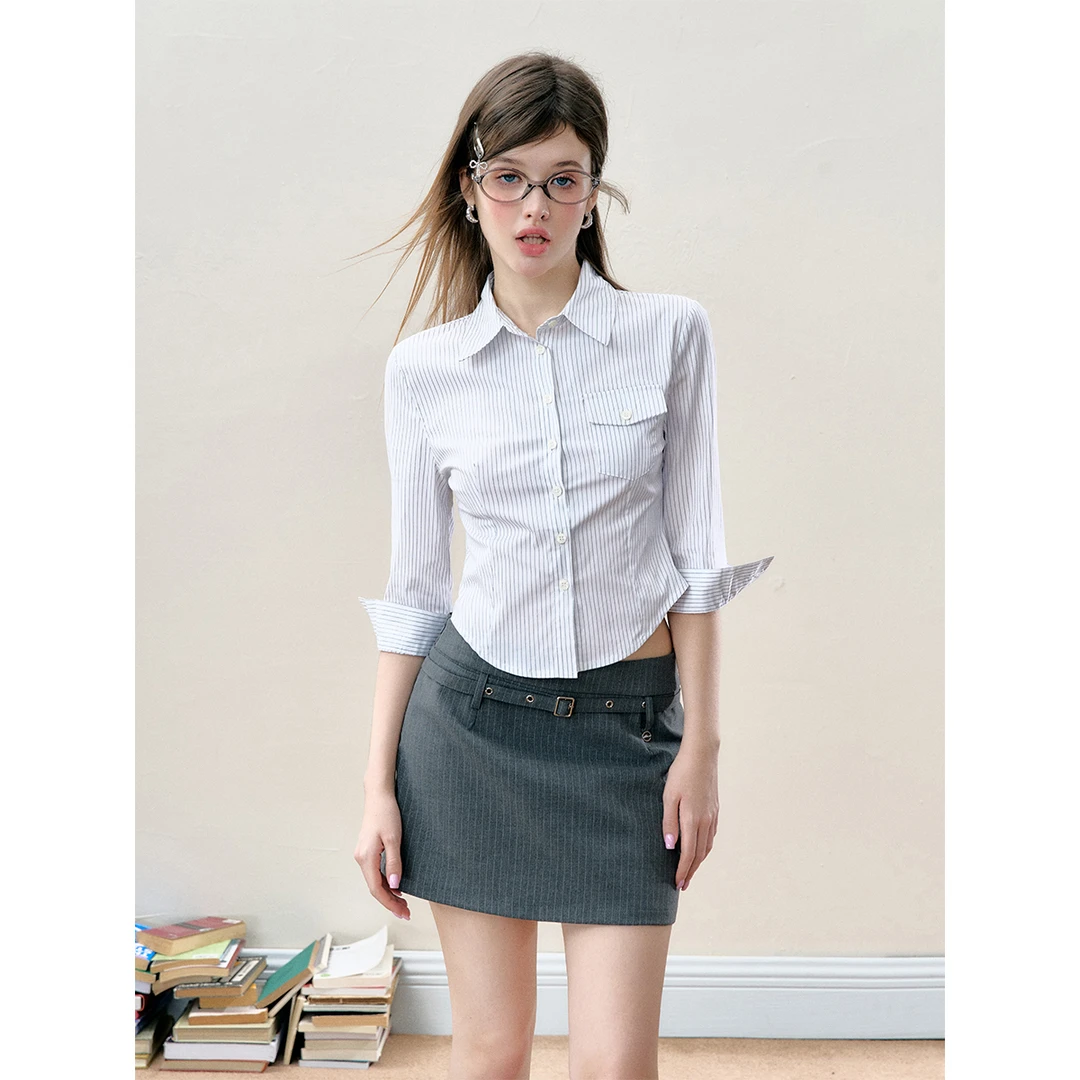 16DEWS Office siren 美式七分袖收腰短款衬衫