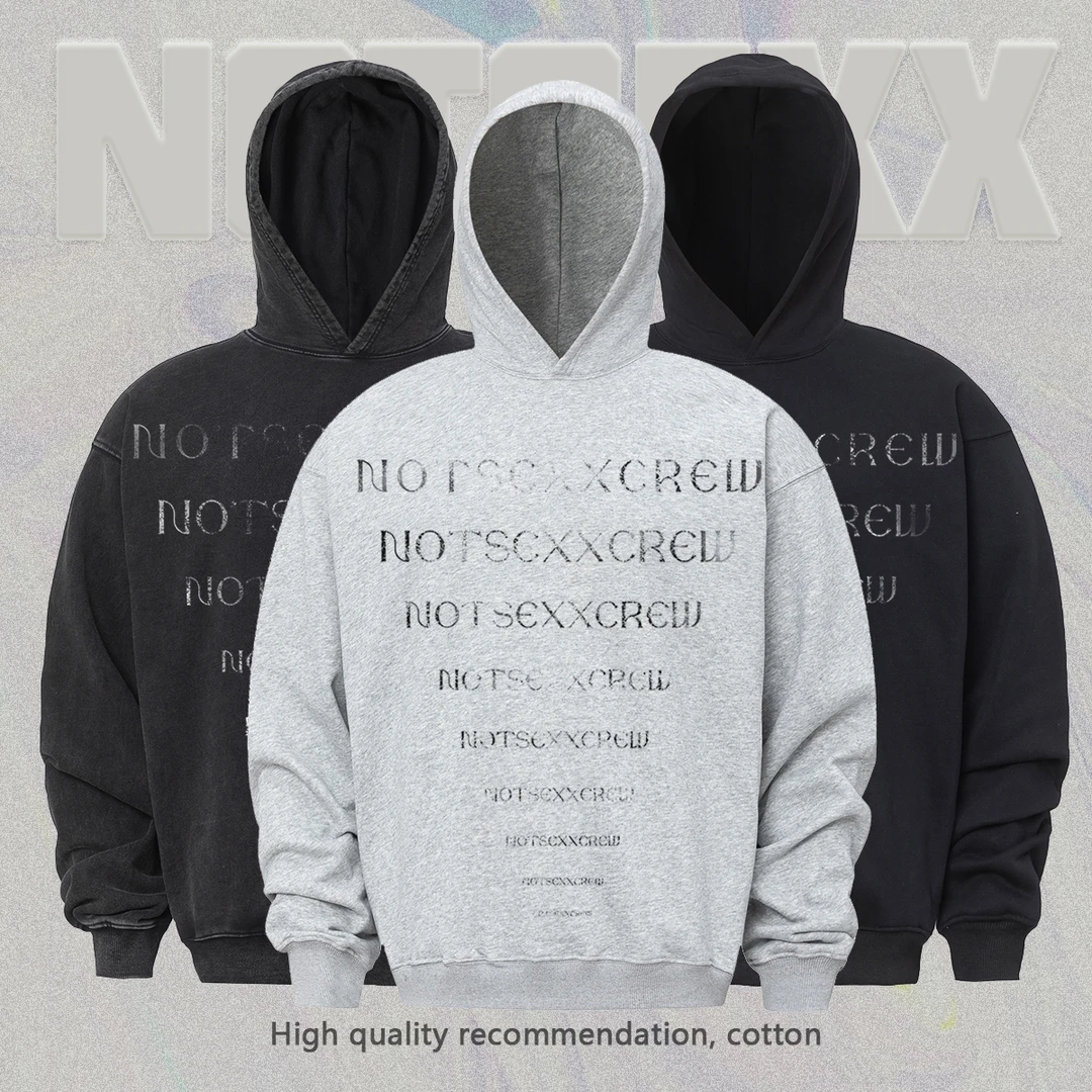 notsexx「废土字母」420g重磅毛圈棉美式boxy短宽宽松连帽卫衣帽衫