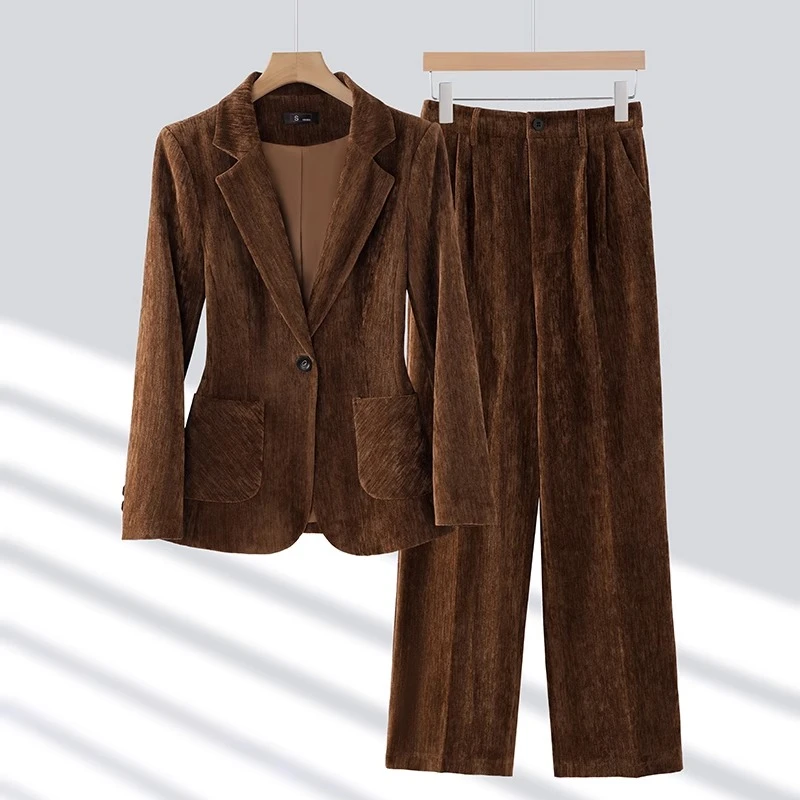 灯芯绒西装套装女2025新款秋季高端休闲职业正装气质女神范工作服