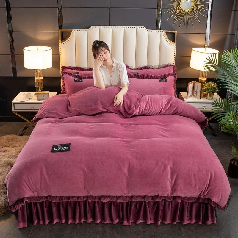 韩版冬季加厚水晶绒牛奶绒四件套保暖被套加绒床上用品毛绒双面绒